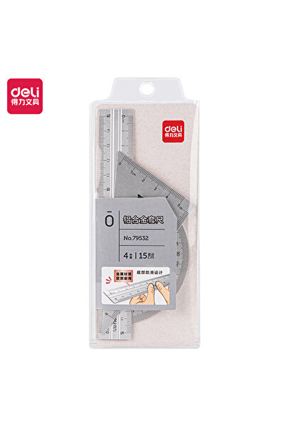 Deli Silver Student Stationery Set,Triangle Ruler,Straight Ruler,Grid Ruler,A...
