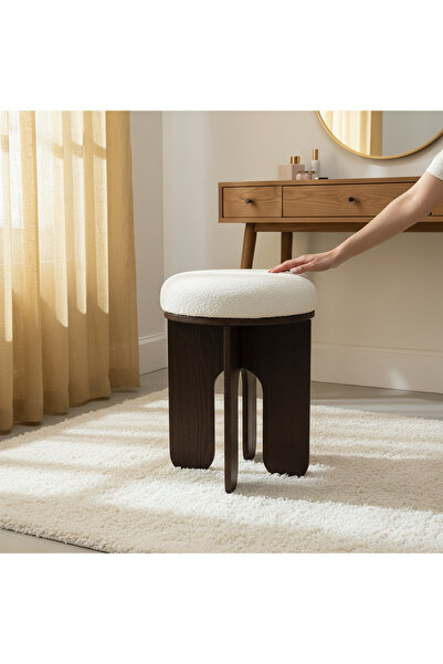 Vera Concept Home Modern Kumaşlı Ahşap Puf Sehpa Ayaklı Kahve Sehpası Yan Geç...