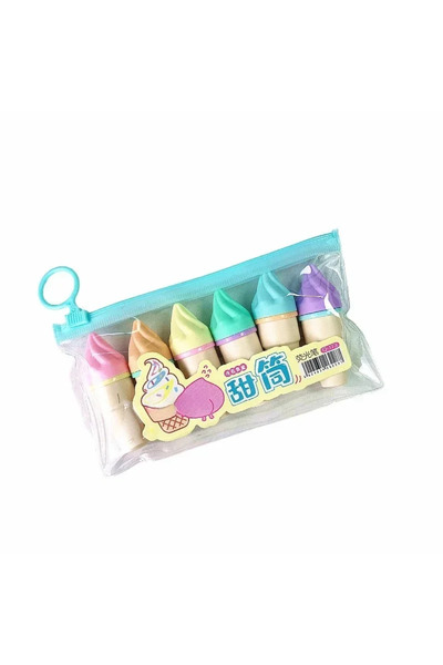 Choice مجموعة أقلام تحديد صغيرة بيضاء مكونة من 6 قطع بتصميم آيس كريم، أدوات ر...