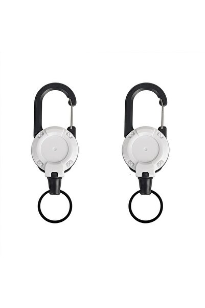 Choice حلقة مفاتيح زنبركية بيضاء قابلة للسحب شديدة التحمل، قطعتان