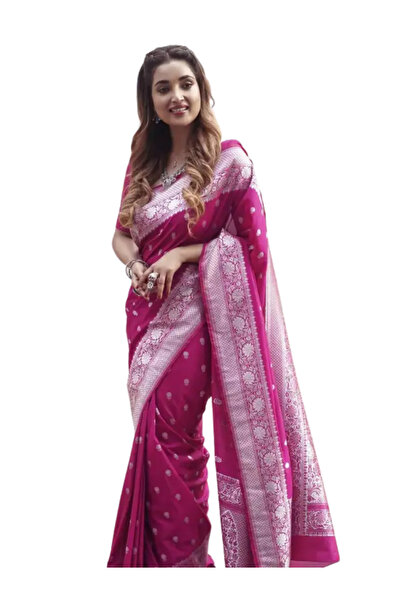 MYSMAR Pink Zari Banarasi Georgette Saree Blouse - KTZ6017 | Pink