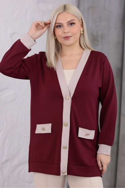 FOR ESRA BIG TREND Women's Plus Size Beige Garni Front Buttoned Ornamental Fl...