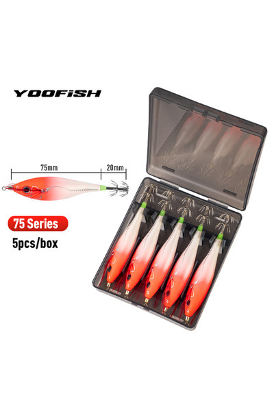 Choice 75-01 ٥ قطع مع علبة، طُعم صيد YOOFISH مضيء أفقي لصيد الحبار، خطاف خشبي...