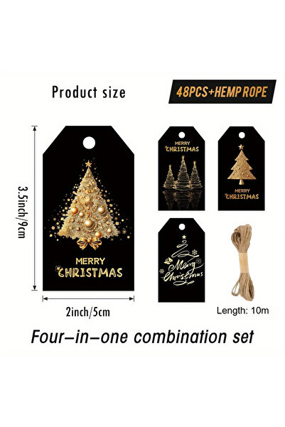 Choice 48pcs 48pcs Elegant Black & Golden Christmas Gift Tags with Hemp Rope ...