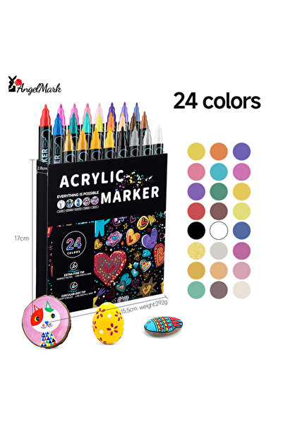 Choice أقلام تلوين أكريليك أنجيل مارك بـ ٢٤ لونًا، برأسين، مقاومة للماء، لواز...