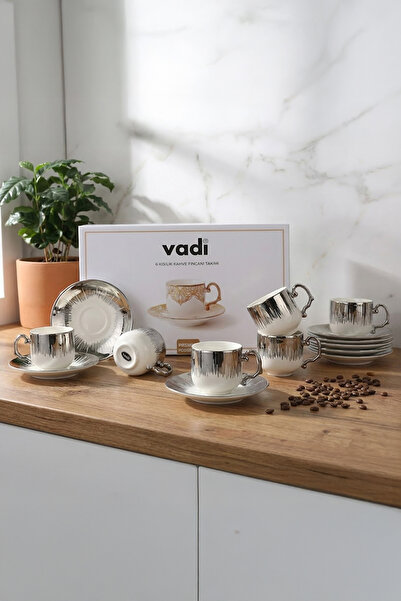 Vadi Silver Gilded 6-Person Luxury Porcelain Coffee Cup Luxury Set