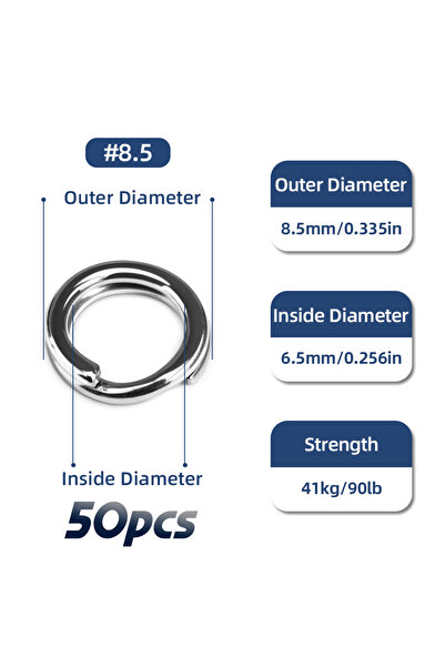 Choice حلقات صيد من الفولاذ المقاوم للصدأ من ميريديت، مقاس 6، 8.5 مم، 90 رطل،...