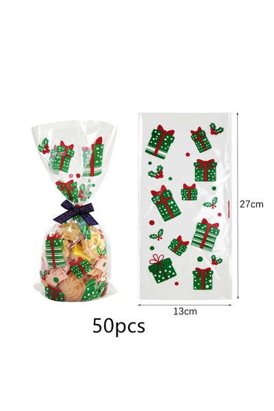 Choice ٥٠ كيسًا من أكياس الهدايا البلاستيكية الشفافة لعيد الميلاد، مقاس ١٣×٢٧...