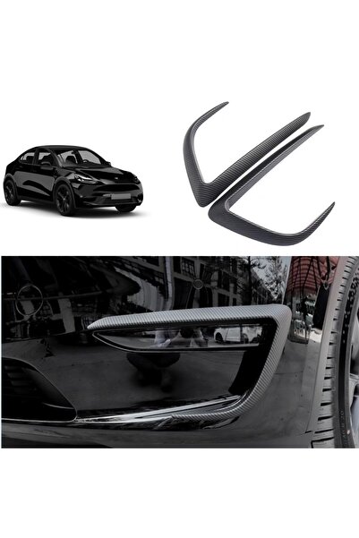 TESLA Model Y Ön Sis Lambası Kaşı - Karbon Kaplama - Mat Siyah - 2 Adet Set