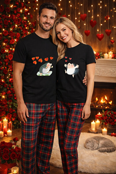 MVRDAR Set pijamale pentru cuplu â€“ tricou si pantaloni pijamale, bumbac, Va...