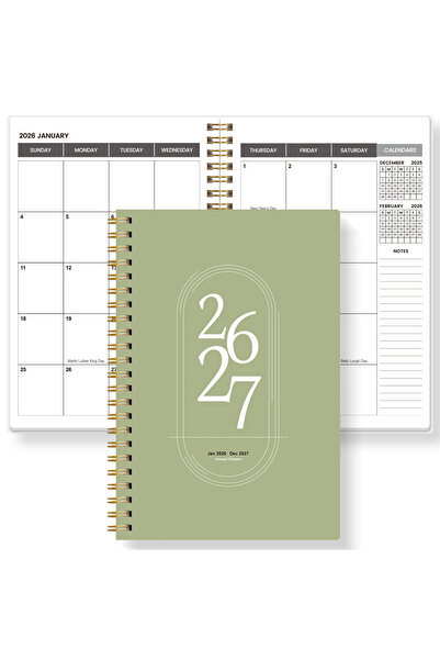 Choice مخطط أسبوعي وشهري A5 أخضر 2026-2027 - من يناير 2026 إلى ديسمبر 2027، م...