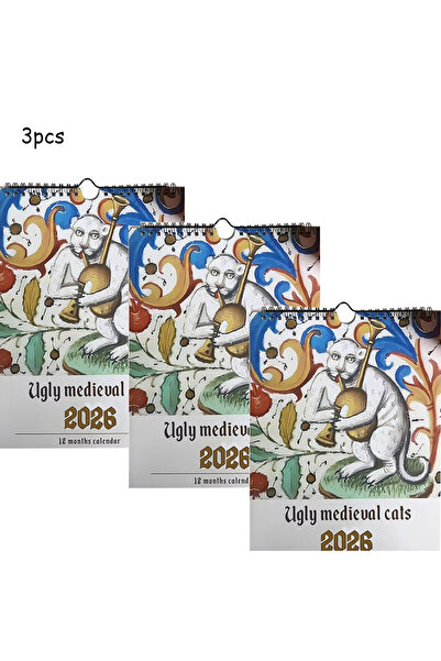 Choice 3pcs Medieval Cat Calendar 2026 - Strange Medieval Cat Wall Calendar, ...