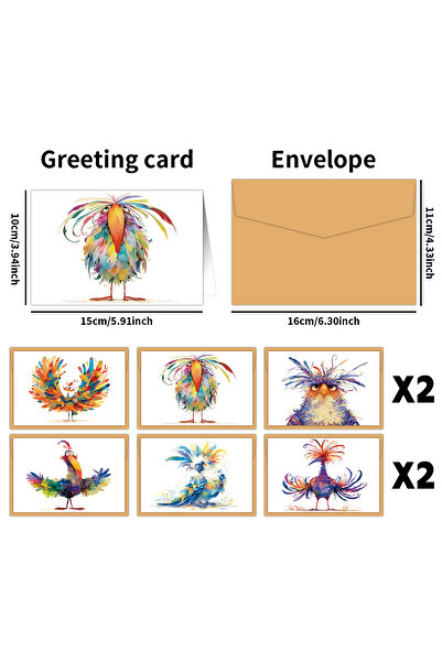 Choice set 1 12pcs Colored Oil Painting Style Bird Greeting Cards With Envelo...