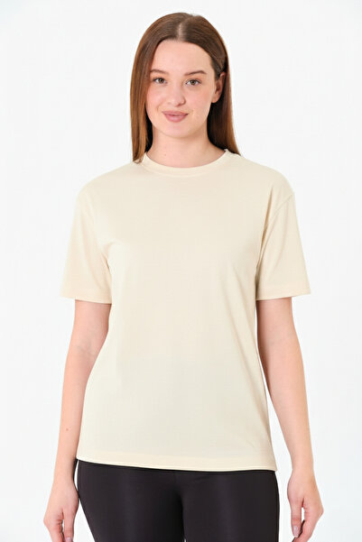 Sortie Women's Crew Neck Short Sleeve Regular Fit Slit Beige Color Modal Basi...