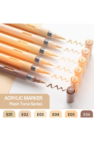 Choice 6pcs Flesh Tone Acrylic Paint Markers Set, 6/60 Colors Brush Tip Acryl...