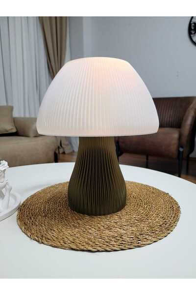 METU SHOP Dekoratif Masa Lambası Abajur Tasarım Beyaz Başlık ve Bronz Gövde L...