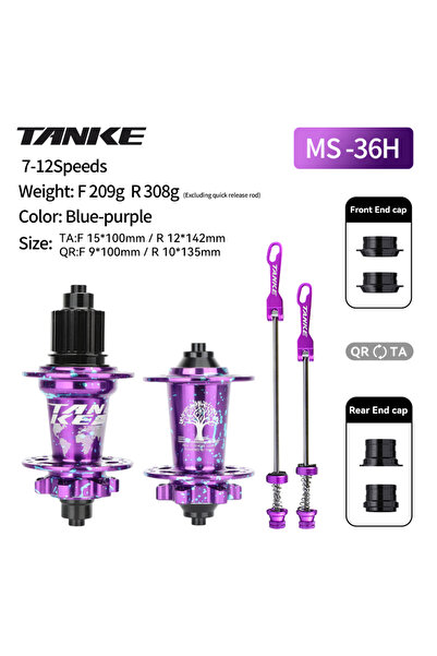 Choice محور دراجة جبلية MS TANKE 120 Click Hub ذو 6 محامل، أزرق بنفسجي، 36 فت...