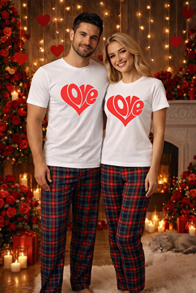 MVRDAR Set pijamale pentru cuplu â€“ tricou si pantaloni pijamale, bumbac, Va...