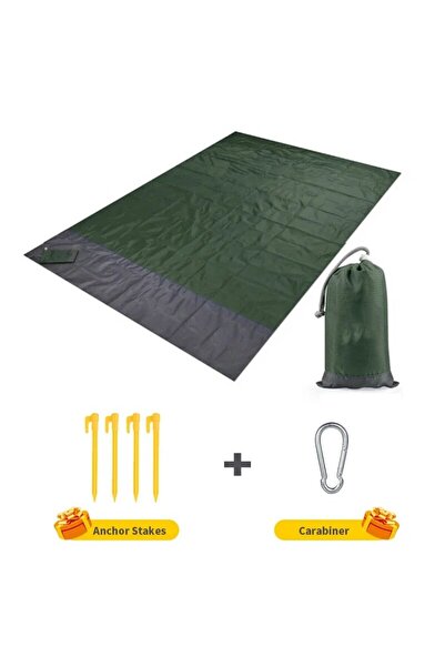 Choice بطانية شاطئ خضراء عسكرية مقاومة للرمل، مقاس 200 × 140 سم، حصيرة شاطئ م...