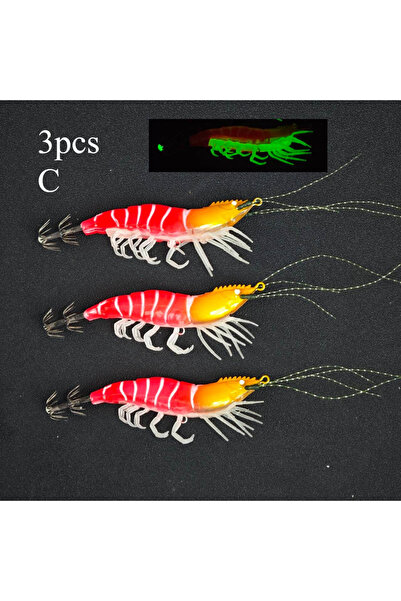 Choice طُعم صيد - 3 قطع - طُعم روبيان متوهج بطول 10.5 سم - طُعم صيد روبيان مض...