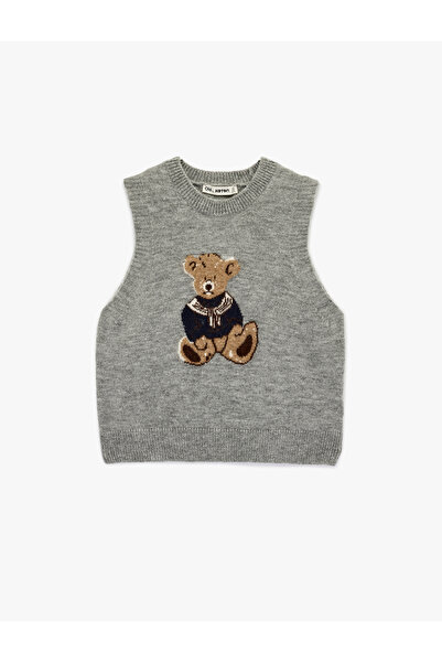 Koton Crew Neck Teddy Bear Patterned Sleeveless Sweater