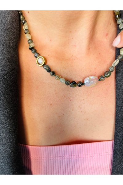 By Song Aksesuar Perinayt Natural Stone Necklace with Real Pearls