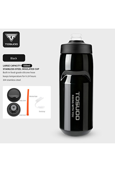 Choice كوب ماء معزول من الفولاذ المقاوم للصدأ من توسود، أسود اللون، سعة 550 م...