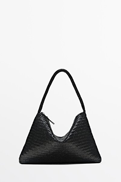 Massimo Dutti Orta boy örgülü deri omuz çantası