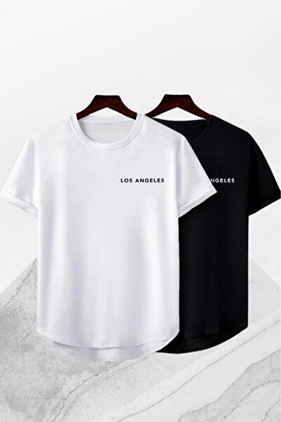 NO 601 Unisex White-Black Los Angeles 2-Pack Basic S Slim Fit Oval Cut Crew N...