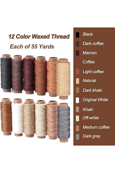 Choice بكرة خيط شمعي للخياطة الجلدية من إيمازي، 12 لونًا، 50 مترًا، مثالية لل...