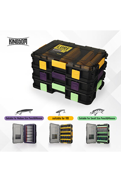 Kingdom صندوق تخزين طُعم الصيد بألوان الأصفر والأخضر والبنفسجي، مقاوم للماء، ...