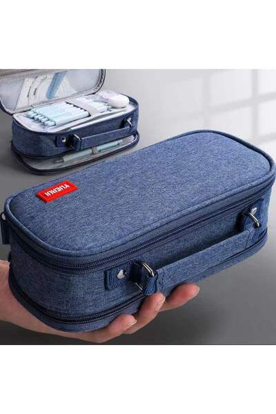 Choice مقلمة كبيرة باللون الكحلي تتسع لـ 100 قلم، حقيبة أدوات مكتبية متعددة ا...