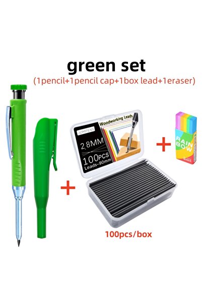 Choice green set Deep Hole Solid Carpenter Pencil With Pencil Cap and 100pcs ...
