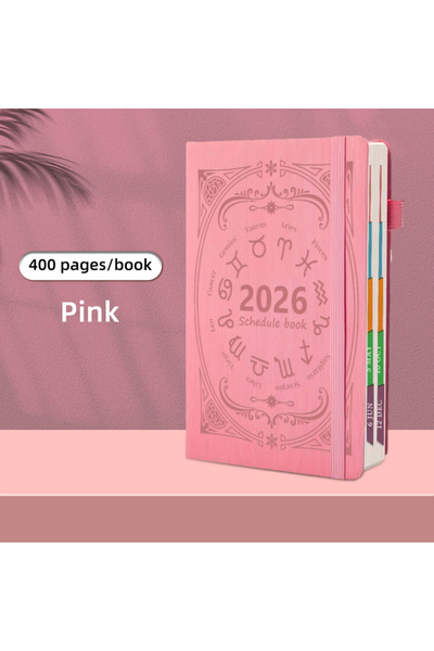 Choice A5 pink 2026 A5 Textured PU Portable Agenda Book English Calendar Book...