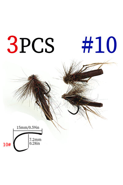 Choice 3 قطع مقاس 10، 3/6 قطع، شرنقة ذبابة الكاديس، جسم إسفنجي، شعر الأيل الب...