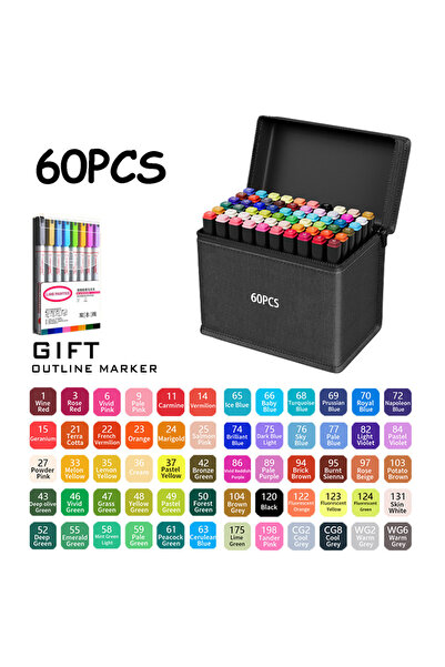 Choice ٦٠ لونًا (٢٤/٣٦/٤٨/٦٠/٨٠/١٢٠/١٦٨ لونًا) أقلام تحديد فنية دائمة برأس مز...