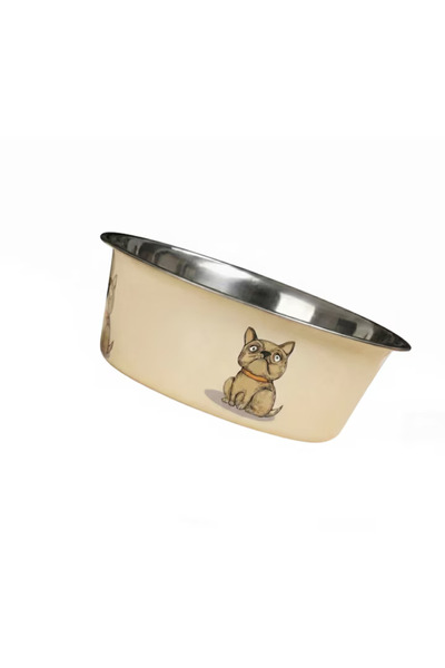 OEM Dog and cat food bowl, stainless steel, 17 cm, non-slip, cream