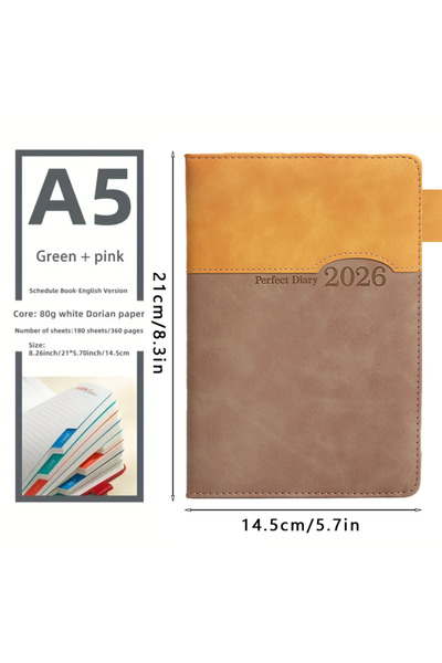 Choice A5 khaki yellow 1pc 2026 Daily Planner Calendar Notebook, Self-Discipl...