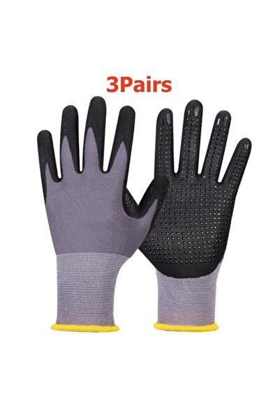 Choice قفازات عمل L N400 Dots، 3 أزواج (6 قطع)، مصنوعة من النتريل المغطى بطبق...