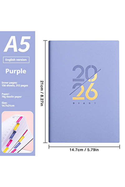 Choice مخطط أرجواني-EN-70G لعام 2026، يناير - ديسمبر، دفتر ملاحظات باللغتين ا...