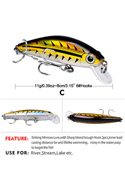 Choice ج قطعة واحدة من طعم صيد السمك الصغير الغاطس الصلب المتذبذب 8 سم / 12 ج...