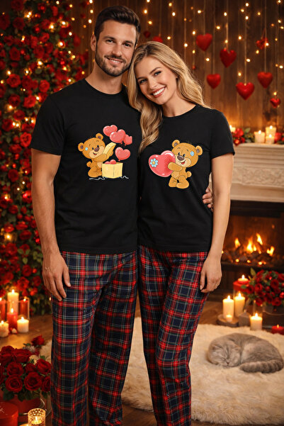 MVRDAR Couple's Pajama Set - T-shirt and Pajama Pants, Cotton, Valentine's an...