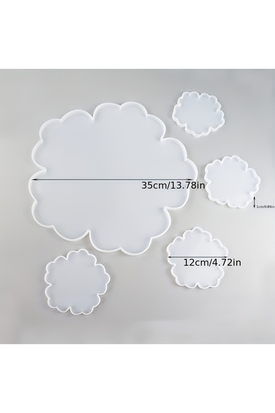 Choice Coaster set mold 1-piece 13-inch large flower tray mold + 4-piece 4-in...