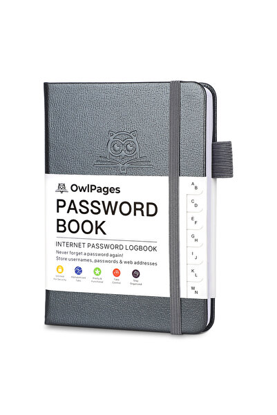 Choice Gray Password Book with Alphabetical tabs. Hardcover Password Keeper N...
