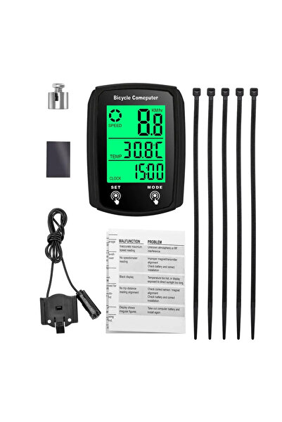 Choice كمبيوتر دراجة أسود سلكي مزود بعداد سرعة وشاشة LCD مضيئة قابلة لإعادة ا...