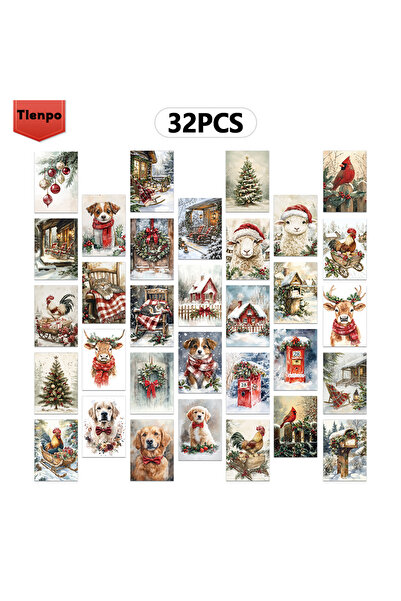 Choice مجموعة متنوعة الألوان من 32 قطعة، بطاقات بريدية عتيقة لعيد الميلاد، هد...