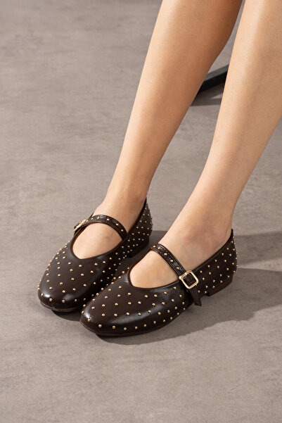 SOFT Melodi Stella Women's Black Studded Buckle Daily Comfortable Ballerinas