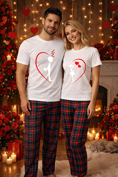 MVRDAR Set pijamale pentru cuplu â€“ tricou si pantaloni pijamale, bumbac, Va...