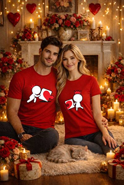 MVRDAR Set 2 tricouri unisex 100% bumbac pentru cuplu, colectia Valentine's Day