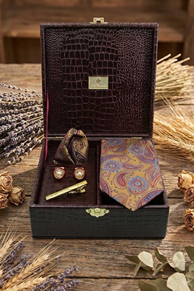 Kravatkolik Claret Red Men's Gift Box - Tie Cufflinks Tie Clip Kmk139